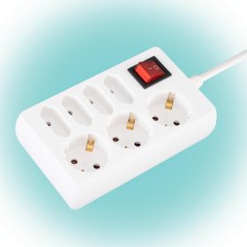   Home NV 17/WH hálózati elosztó, 1,5 m, H05VV-F 3G1,0 mm2 kábel, kapcsolós, IP20 kivitel, 3 védőérintkezős és 4 euro aljzat, max. 3500W, fehér