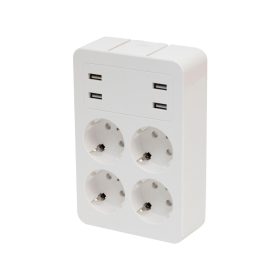 Home NV 4 USB tálcás USB-s elosztó, 4 földelt aljzat, 4 USB aljzat össz 2,4A, elforgatható csatlakozódugó, max.3680W   Home NV 4 USB tálcás USB-s elosztó, 4 földelt aljzat, 4 USB aljzat össz 2,4A, elforgatható csatlakozódugó, max.3680W