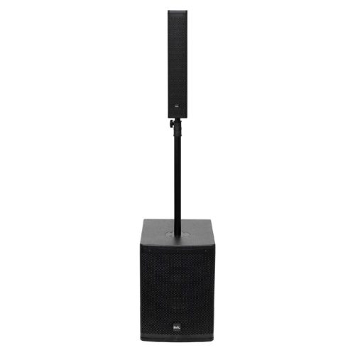 SAL PAS10W43S professzionális oszlopsugárzó hangrendszer, max. 800 W, 25cm mélysugárzó, 4x3” szélessávú satellit hangszóró, aktív zenekari hangdoboz, Bluetooth, fém állvány