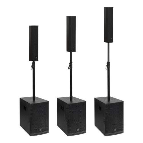 SAL PAS10W43S professzionális oszlopsugárzó hangrendszer, max. 800 W, 25cm mélysugárzó, 4x3” szélessávú satellit hangszóró, aktív zenekari hangdoboz, Bluetooth, fém állvány