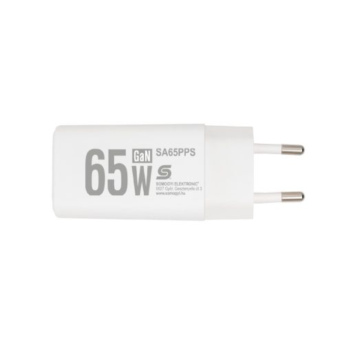 HOME SA65PPS USB hálózati szupergyors töltő, 65Watt, 2in1: USB-A + USB-C aljzat, QC + PD + PPS gyorstöltés, GaN technológia