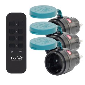  Home THO2313 távirányítható kültéri hálózati aljzat szett, IP44, 2300 W, 3 aljzat +1 távirányító, 40m hatótáv