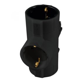 Home TPF-26/BK hálózati elosztó, T-alakú, 3 földelt aljzat gyermekvédelemmel, max. 3680W, fekete   Home TPF-26/BK hálózati elosztó, T-alakú, 3 földelt aljzat gyermekvédelemmel, max. 3680W, fekete