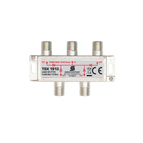 Home TSX 1913 F elosztó, HQ professzionális minőség, 75 Ohm, IP44, cink-ötvözet konstrukció, 5-2400 MHz, 4 utas, 1 bemenet, 4 kimenet