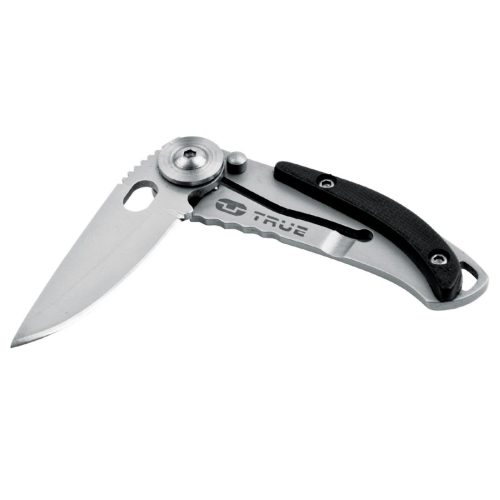 True Utility Skeletonknife, TU571K, 4 cm rozsdamentes acél penge, eloxált alumínium tok, karabiner rögzítési pont, jobb és balkezes