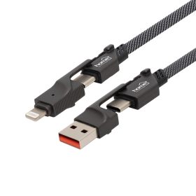 Home USB4X1 töltőkábel, 4in1, USB C-C / A-C / C-LIGHTNING / A-LIGTNING, 1.1 méter, 66W gyorstöltés, szőtt nylon burkolat, lapos, gabalyodásmentes kábel   Home USB4X1 töltőkábel, 4in1, USB C-C / A-C / C-LIGHTNING / A-LIGTNING, 1.1 méter, 66W gyorstöltés, szőtt nylon burkolat, lapos, gabalyodásmentes kábel