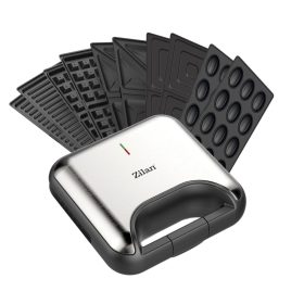   Zilan ZLN3932 5 in 1 szendvicssütő,  800 W, LED visszajelző, 5 cserélhető sütőlap, fekete-ezüst kivitel