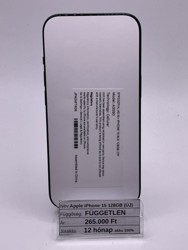 Apple iPhone 15 128GB Fekete teljesen ÚJ aktiválatlan