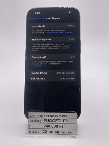 Apple iPhone 15 256GB Fekete