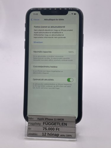 Apple iPhone 11 64GB Fekete